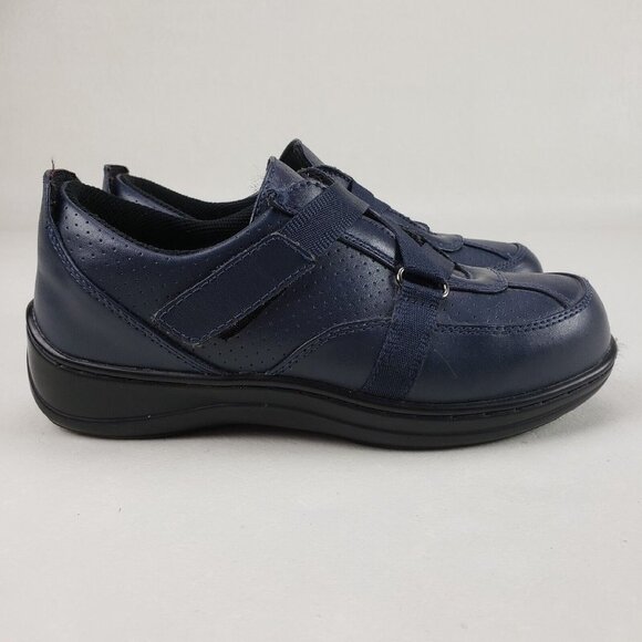 ORTHOFEET Alexandria Leather Comfort Shoes Blue Womens 6 W Wide Casual Loafers - Picture 2 of 11